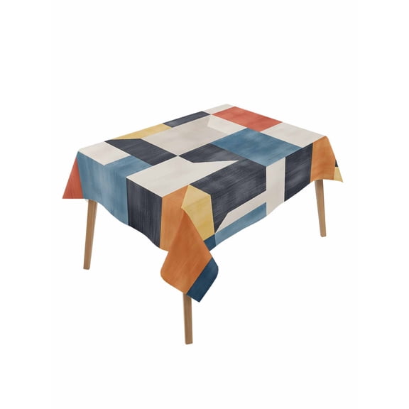 Abstract Stitching Table Cloth 52x70 Inch Rectangle, White Orange Blue Stripe Art Waterproof Tablecloth Washable Table Cover for Party Picnic Dinner Decor