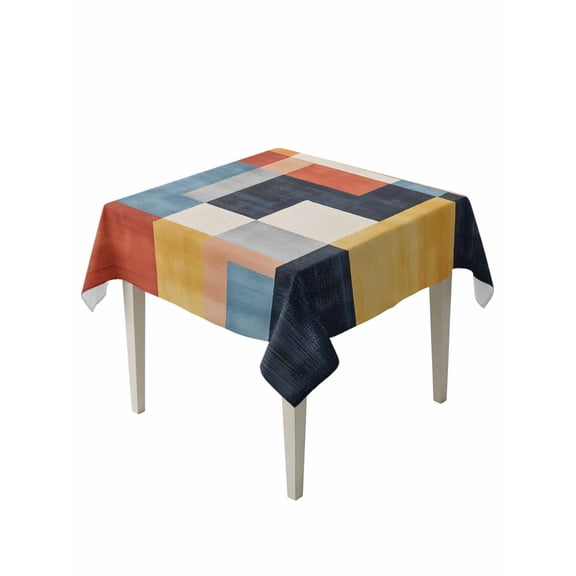 Abstract Stitching Table Cloth 54x54 Inch Square, White Yellow Blue Stripe Art Waterproof Tablecloth Washable Table Cover for Party Picnic Dinner Decor