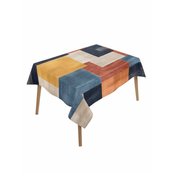 Abstract Stitching Table Cloth 60x102 Inch Rectangle, Blue White Orange Fluid Wash Art Waterproof Tablecloth Washable Table Cover for Party Picnic Dinner Decor
