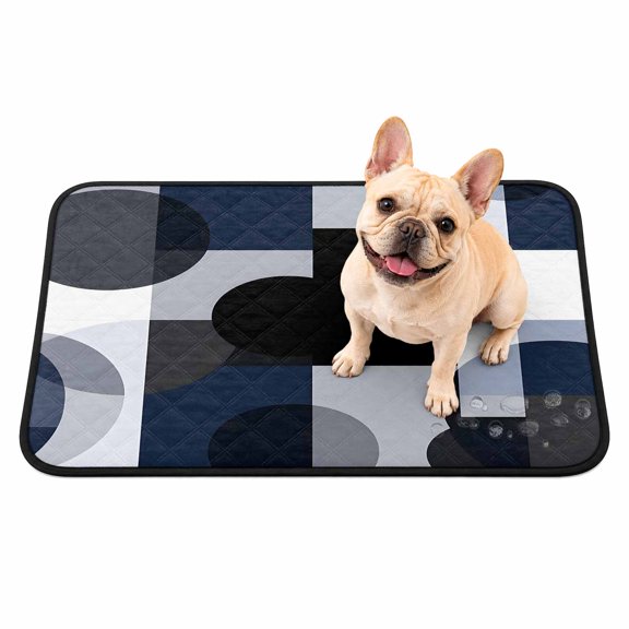 Abstract Stitching Washable Pee Pads for Dogs, Blue Black Square Round Visual Art Reusable Puppy Pads Waterproof Pet Mat, Absorbent Dog Pee Pads for Crate Pet Training Whelping Playpen Mats 24"x18"