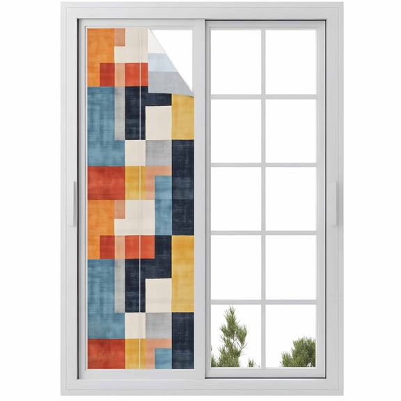 Abstract Stitching Window Privacy Film White Yellow Blue Stripe Art Decorative Glass Window Film UV Blocking Static Cling Non-Adhesive Sticker Covering for Home Door 17.7 x 78.7 inches