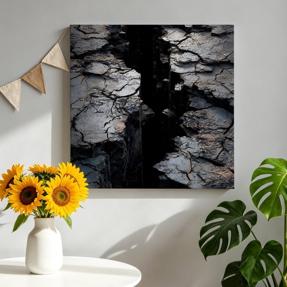 Abstract Stone Canvas Wall Art, Modern Artistic Realistic Black Grey Stone Texture Framed Canvas Wall Decor Picture Print Artwork Decorations for Living Room Office Ready to Hang 8" x 8"