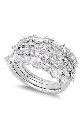 Abstract Stone Combination Cubic Zirconia Ring Sterling Silver 925