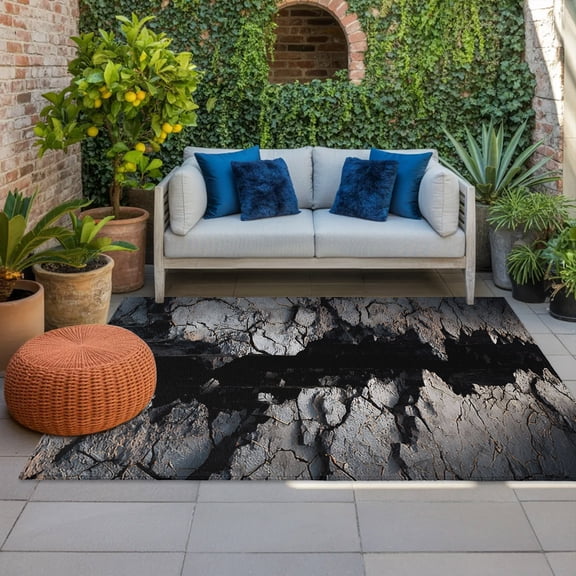 Abstract Stone Indoor Outdoor Rugs 4x6 Ft, Modern Artistic Realistic Black Grey Stone Texture Outdoor Patio Rugs Mat Washable Outside Area Rugs Carpet for Porch Deck RV Camping Pool Balcony Backyard