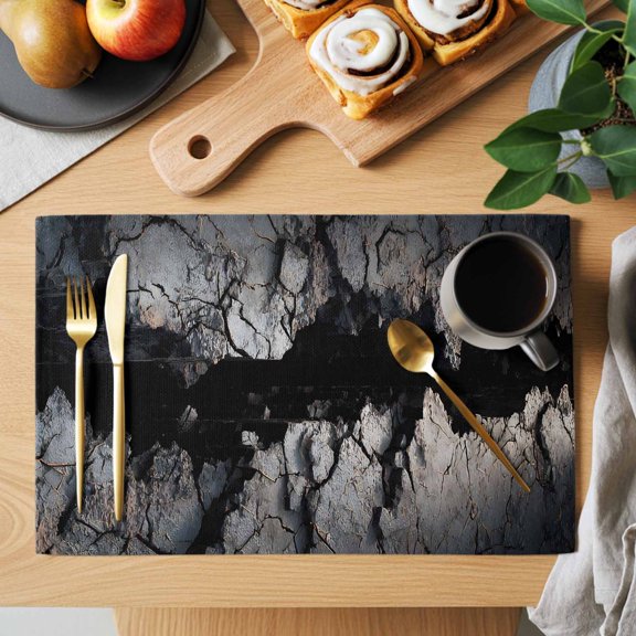 Abstract Stone Placemats Set of 12, Modern Artistic Realistic Black Grey Stone Texture Non-Slip Place Mats Washable Table Mats for Kitchen Dining Table Decorations Indoor/Outdoor