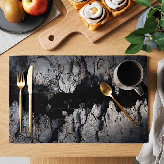 Abstract Stone Placemats Set of 2, Modern Artistic Realistic Black Grey Stone Texture Heat Insulated Linen Place Mats, Washable Stain-Proof Table Mats for Dining Tables Holiday Decor 13x19 Inches