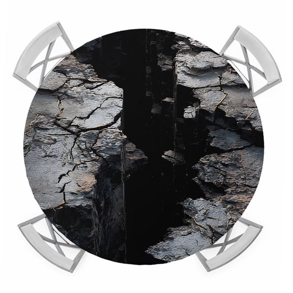 Abstract Stone Round Table Cover, Modern Artistic Realistic Black Grey Stone Texture Waterproof Fitted Tablecloths for 45"-54" Tables, Washable Picnic Table Cover for Camping Dining Indoor Outdoor