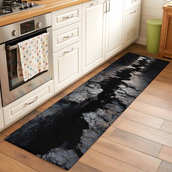 Abstract Stone Runner Rug Non Slip 2x6 Modern Artistic Realistic Black Grey Stone Texture Washable Rug Runner for Hallways Low Pile Kitchen Rugs Stain Resist Carpet for Bathroom Bedroom Entryway