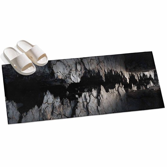 Abstract Stone Runner Rugs 2x6ft Modern Artistic Realistic Black Grey Stone Texture Washable Rug, Non Slip Indoor Carpet Absorbent Floor Mat for Living Room Bedroom Dining Room