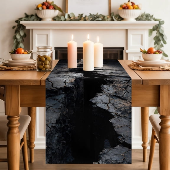 Abstract Stone Table Runner, Modern Artistic Realistic Black Grey Stone Texture Washable Cotton-linen Table Runners Dining Kitchen Decoration for Everyday Home Wedding Party Decor, 18 x72 Inch