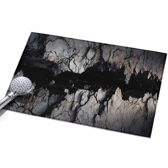 Abstract Stone Washable Area Rug 2 x 3 ft Modern Artistic Realistic Black Grey Stone Texture, Soft Non Slip Rugs Stain Repellent Indoor Felt Carpet for Living Dining Room Bedroom Home Office