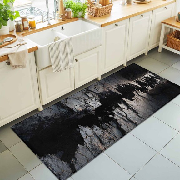 Abstract Stone Washable Runner Rugs 2'x6', Modern Artistic Realistic Black Grey Stone Texture Washable Runner Rug Non-Slip Sturdy Edge Binding Carpet for Bedside Hallway Runner Kitchen Galley