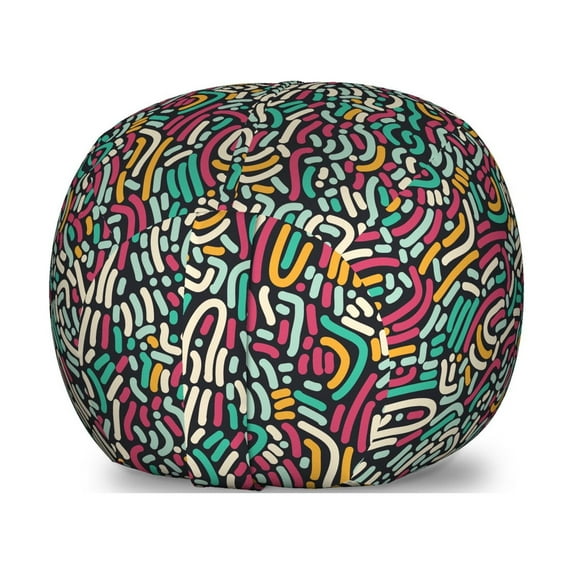 Abstract Storage Toy Bag Chair, Assorted Diagonal Horizontal Vertical Curvy Thick Separate Lines Ornament, Stuffed Animal Organizer Washable Bag, Large Size, Multicolor, by Ambesonne