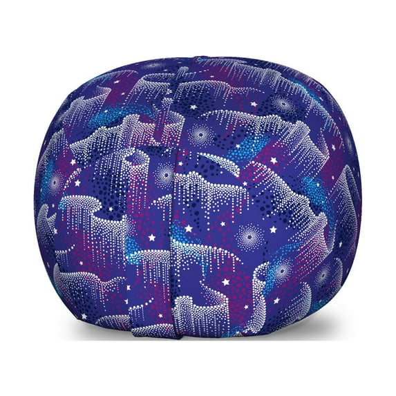 Abstract Storage Toy Bag Chair, Aurora Borealis Inspired Stars Pattern Northern Sky, Stuffed Animal Organizer Washable Bag, Small Size, Violet Blue Blue, by Ambesonne