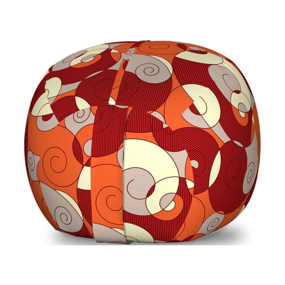 Abstract Storage Toy Bag Chair, Abstract Bold Spiral Motifs Circled Modern Pattern with Stripe Details, Stuffed Animal Organizer Washable Bag, Small Size, Orange Ruby Ivory, by Ambesonne