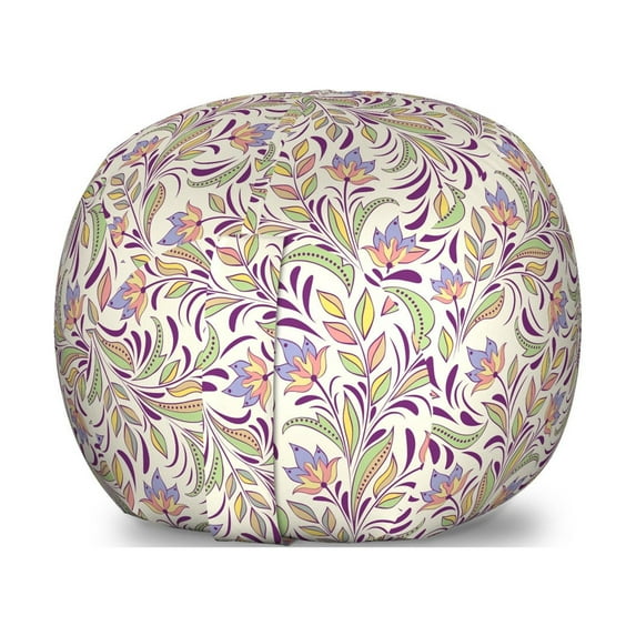 Abstract Storage Toy Bag Chair, Bouquet of Lilacs and Violets Flourishing Spring Nature Flowers, Stuffed Animal Organizer Washable Bag, Large Size, Pale Green Lavender, by Ambesonne