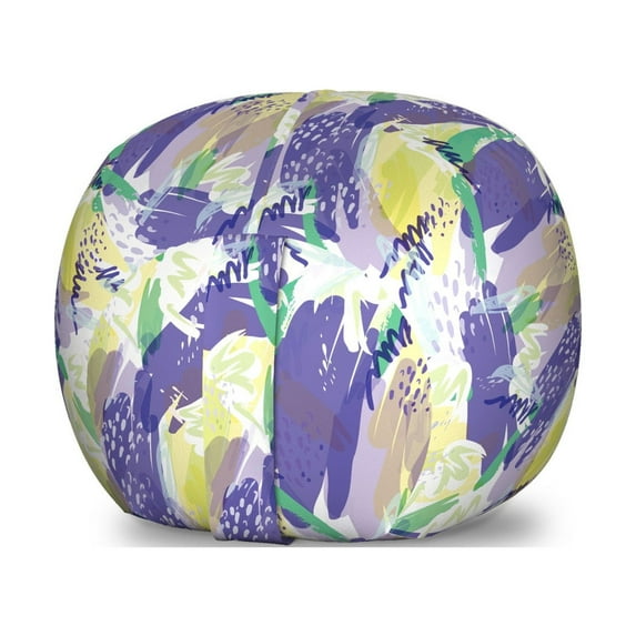 Abstract Storage Toy Bag Chair, Brushstroke Pastel Colors Retro Hipster Funky Modern Demonstration, Stuffed Animal Organizer Washable Bag, Small Size, Blue Violet and Pale Green, by Ambesonne