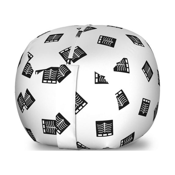 Abstract Storage Toy Bag Chair, Cartoon Style Xray Photo Image of a Human Chest in Continuous Pattern, Stuffed Animal Organizer Washable Bag, Small Size, White and Charcoal Grey, by Ambesonne