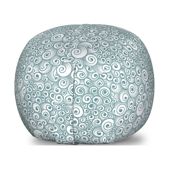 Abstract Storage Toy Bag Chair, Chaotic Curls Swirls Irregular Sizes Curvy Graphic Funky Strokes, Stuffed Animal Organizer Washable Bag, Large Size, Blue Grey Pale Blue, by Ambesonne