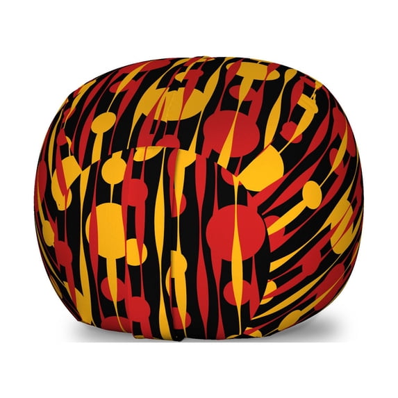 Abstract Storage Toy Bag Chair, Circles Funky 70's Style Motifs in Warm Tones Pattern, Stuffed Animal Organizer Washable Bag, Large Size, Vermilion Earth Yellow, by Ambesonne
