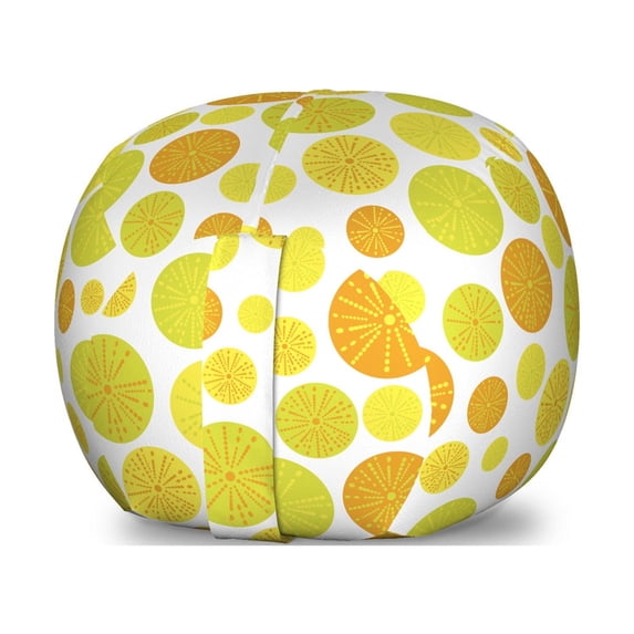 Abstract Storage Toy Bag Chair, Circular Round Forms Spinning Oval Contemporary Geometry, Stuffed Animal Organizer Washable Bag, Large Size, Lime Green Ginger and White, by Ambesonne