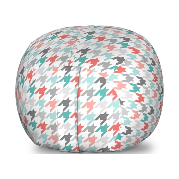 Abstract Storage Toy Bag Chair, Classic Hounstooth Motifs Old Fashioned Timeless Illustration, Stuffed Animal Organizer Washable Bag, Small Size, Dark Coral Mint Green, by Ambesonne