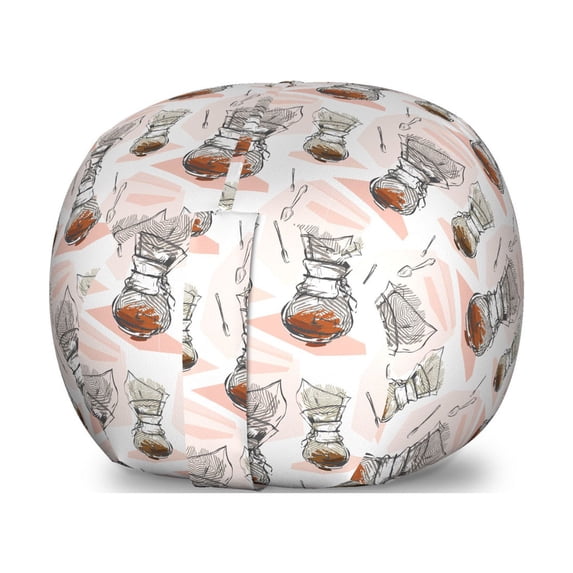 Abstract Storage Toy Bag Chair, Coffee Maker Glasses and Tea Spoons Pattern in Pastel Colors on Plain Background, Stuffed Animal Organizer Washable Bag, Small Size, Multicolor, by Ambesonne