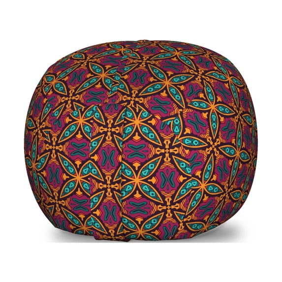 Abstract Storage Toy Bag Chair, Colorful Geometry and Nature Inspired Ornamental Flower Like Details Pattern, Stuffed Animal Organizer Washable Bag, Large Size, Multicolor, by Ambesonne