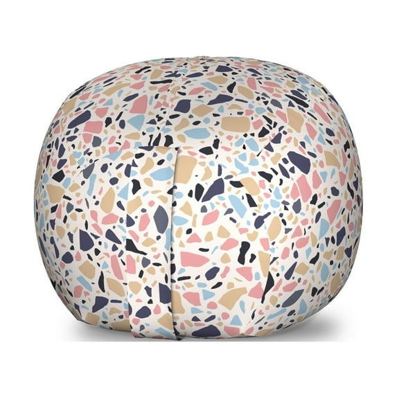 Abstract Storage Toy Bag Chair, Colorful Mosaic Like Pebble Forms and Shapes Repetition Terrazzo Style, Stuffed Animal Organizer Washable Bag, Small Size, Pearl and Multicolor, by Ambesonne
