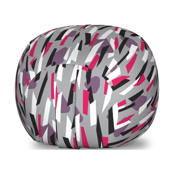 Abstract Storage Toy Bag Chair, Colorful Trapezoid Stripes Contemporary Surface Pattern, Stuffed Animal Organizer Washable Bag, Small Size, Magenta Pale Eggplant, by Ambesonne