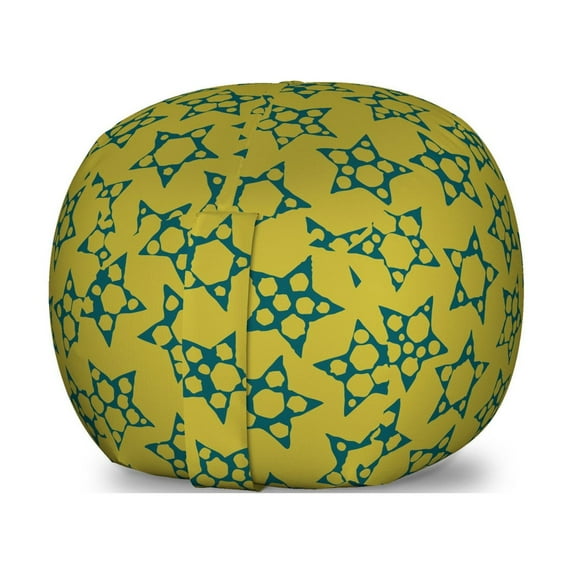 Abstract Storage Toy Bag Chair, Comic Graphics of Creative Star Formations with Round Hexagon Holes, Stuffed Animal Organizer Washable Bag, Large Size, Dark Teal Dark Yellow, by Ambesonne