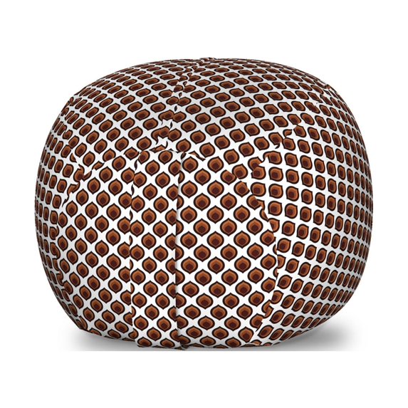 Abstract Storage Toy Bag Chair, Composition with Brown Tones Retro Oval Traditional Motifs, Stuffed Animal Organizer Washable Bag, Small Size, Brown Black White, by Ambesonne