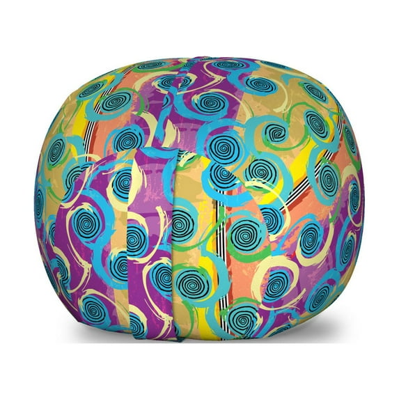 Abstract Storage Toy Bag Chair, Composition of Swirling Scribbles Circular Art Colorful Grunge Themed Layout, Stuffed Animal Organizer Washable Bag, Small Size, Multicolor, by Ambesonne