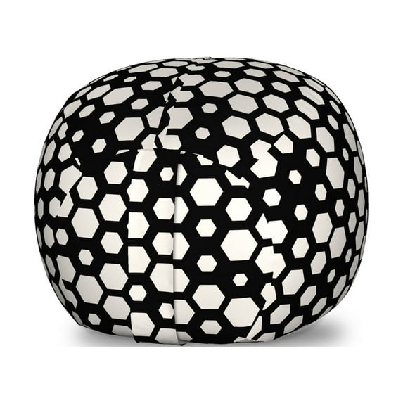 Abstract Storage Toy Bag Chair, Continuing Formation of Hexagons on a Dark Background Simplistic Layout, Stuffed Animal Organizer Washable Bag, Large Size, Charcoal Grey Ivory, by Ambesonne