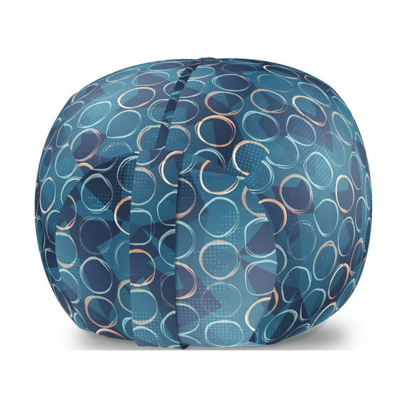Abstract Storage Toy Bag Chair, Continuous Pattern Circular Shapes and Geometrical Motifs Art Print, Stuffed Animal Organizer Washable Bag, Large Size, Slate Blue and Multicolor, by Ambesonne