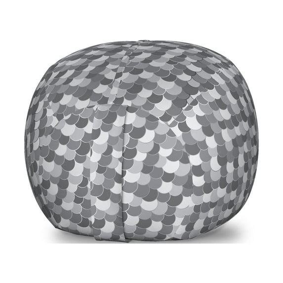 Abstract Storage Toy Bag Chair, Continuous Semi Circles in Greyscale Tones Squama Style, Stuffed Animal Organizer Washable Bag, Small Size, Pale Taupe Dark Grey, by Ambesonne