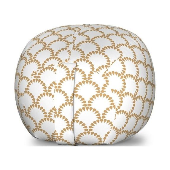 Abstract Storage Toy Bag Chair, Demonstration of Japanese Style Half Circles Formed of Drops Round Elements, Stuffed Animal Organizer Washable Bag, Small Size, Camel and White, by Ambesonne