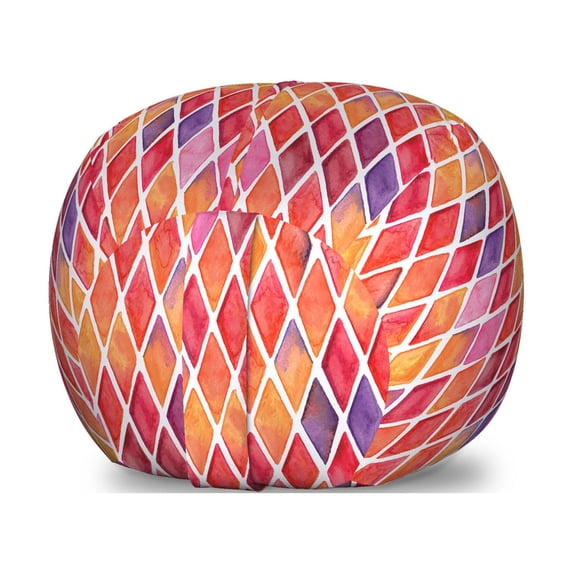 Abstract Storage Toy Bag Chair, Diamond Shaped Mosaic Crossed Geometric Forms in Watercolor Picture, Stuffed Animal Organizer Washable Bag, Large Size, Orange Purple Pink, by Ambesonne