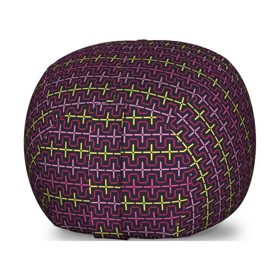 Abstract Storage Toy Bag Chair, Digital Design of Colorful Geometric Horizontal Streaks, Stuffed Animal Organizer Washable Bag, Large Size, Dark Purple Mustard, by Ambesonne