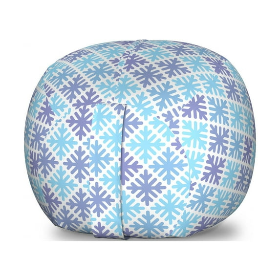 Abstract Storage Toy Bag Chair, Digitally Generated Concept of Snowflakes Christmas Time Pastel Tone Ornaments, Stuffed Animal Organizer Washable Bag, Large Size, Ceil Blue, by Ambesonne