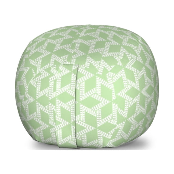 Abstract Storage Toy Bag Chair, Ethnic Moroccan Mosaic Style Stars with Contemporary Inner Dots Design, Stuffed Animal Organizer Washable Bag, Large Size, Pale Green and White, by Ambesonne