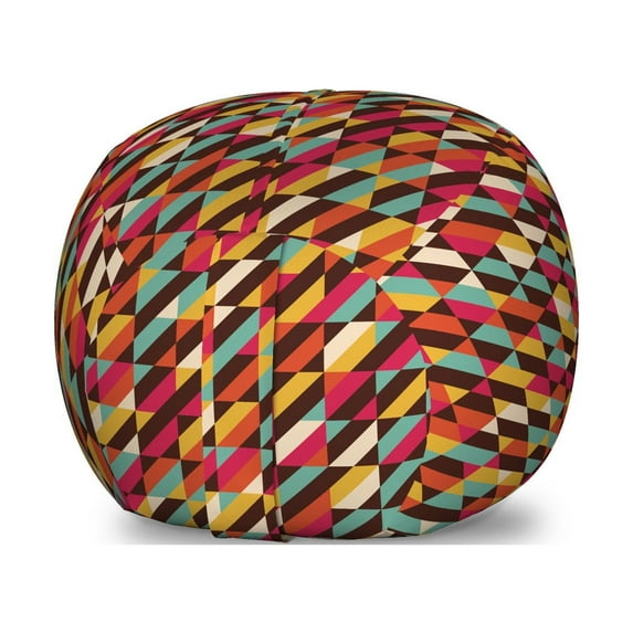 Abstract Storage Toy Bag Chair, Funky Geometric Square Boxes with Parallel Color Bars Triangles Stripes Retro, Stuffed Animal Organizer Washable Bag, Large Size, Multicolor, by Ambesonne