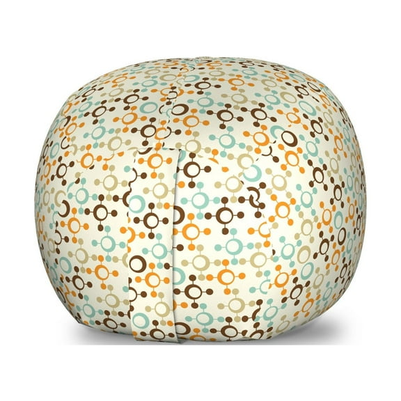 Abstract Storage Toy Bag Chair, Funky Molecule Like with Circles and Dots Science Lab Theme, Stuffed Animal Organizer Washable Bag, Large Size, Orange Grey Pale Blue, by Ambesonne