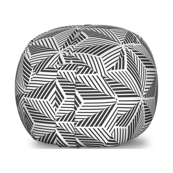 Abstract Storage Toy Bag Chair, Geometric Composition of Triangles Formed with Stripes Monotone Art, Stuffed Animal Organizer Washable Bag, Small Size, Dark Grey and White, by Ambesonne