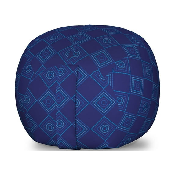 Abstract Storage Toy Bag Chair, Geometric Diamond Shaped Dashed Squares of Inner Circle Rings Mosaic, Stuffed Animal Organizer Washable Bag, Large Size, Dark Blue and Indigo, by Ambesonne
