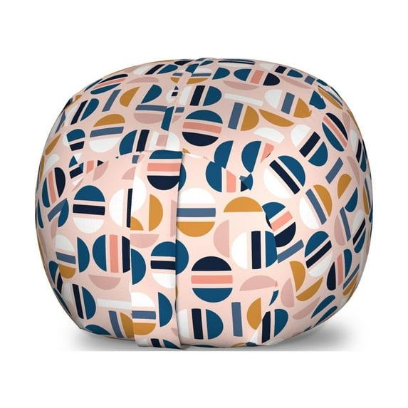 Abstract Storage Toy Bag Chair, Geometric Inspired Simple Contemporary Pattern with Circular Shapes, Stuffed Animal Organizer Washable Bag, Large Size, Pale Blush Multicolor, by Ambesonne