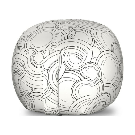 Abstract Storage Toy Bag Chair, Geometric Interlocking Circles Oval Shaped Round Ellipses Minimalist, Stuffed Animal Organizer Washable Bag, Small Size, Off White Charcoal Grey, by Ambesonne