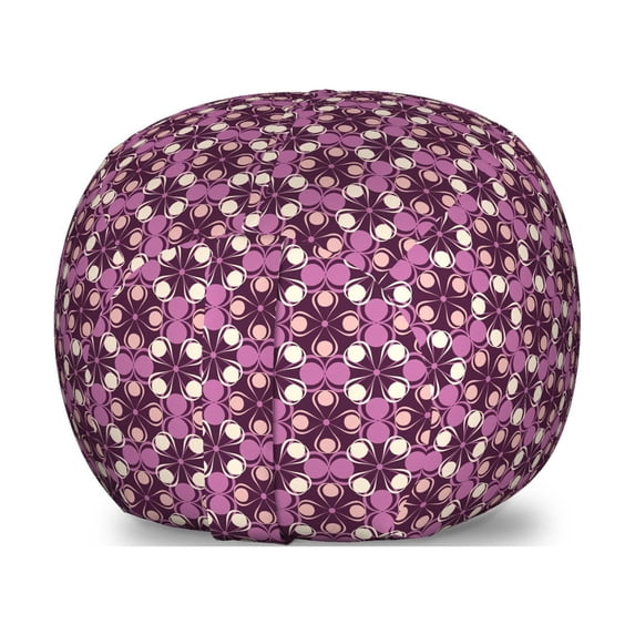 Abstract Storage Toy Bag Chair, Geometric Quirky Circles Forming Odd Symmetric Fractal Flower Petals, Stuffed Animal Organizer Washable Bag, Large Size, Plum Dark Fuchsia Peach, by Ambesonne