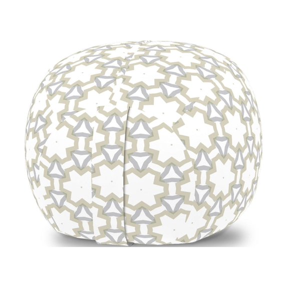 Abstract Storage Toy Bag Chair, Geometric Theme Dots Inside Hexagonal Flowery Shapes Connected Triangular, Stuffed Animal Organizer Washable Bag, Large Size, Pale Tan and White, by Ambesonne