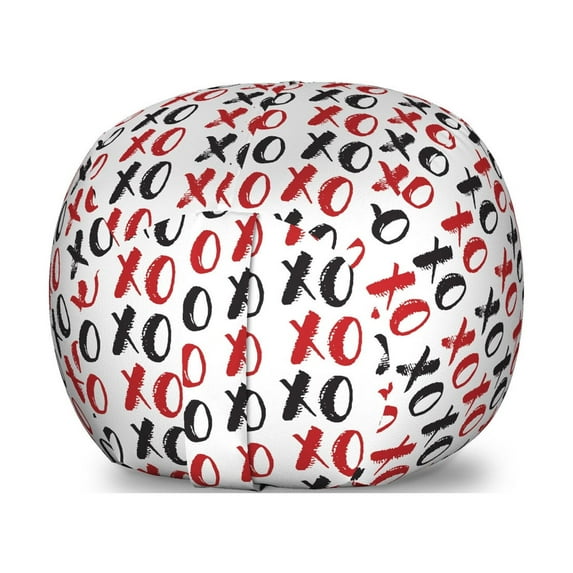 Abstract Storage Toy Bag Chair, Grungy Calligraphic Hugs and Kisses Xoxo Lettering Sign Conceptual Pattern, Stuffed Animal Organizer Washable Bag, Small Size, Ruby Black White, by Ambesonne